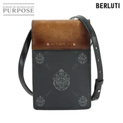 新品同様 ベルルッティ Berluti トラベラー フォンポーチ ショルダー バッグ PVC レザー ブラック ブラウン シグネチャー 90318910のサムネイル