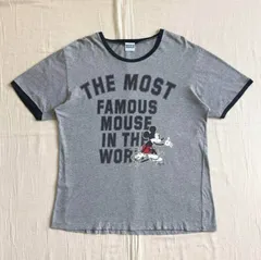 00s　archive　アーカイブ古着　OLD DISNEY　オールドディズニー　腰かけミッキーマウス　メッセージロゴ　キャラクター　ビッグプリント　半袖リンガーTシャツ　L　グランジ　Y2K　アメカジ　mickey mouse print ringer-T