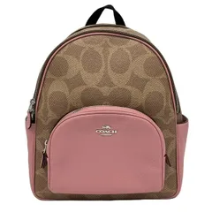 COACH(コーチ) リュックサック シグネチャー柄 CCK72 カーキ×ピンク×黒 レザー