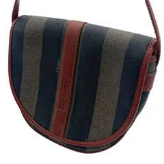 FENDI フェンディ ショルダーバッグ ペカン柄 ストライプ ダークブラウン カーキ レザー ロゴ ヴィンテージ イタリア製 レディース