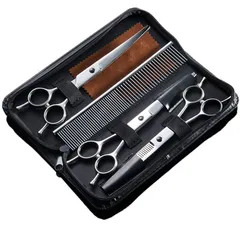 【在庫処分】犬 猫 ステンレス ペット トリミングシザー ハサミ スキバサミ トリミング ケース付き 6点 NOELAMOUR セット