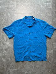 高級シルク100% トミーバハマ 開襟シャツ M 総柄 ブルー 美品 00s オープンカラー 極上のとろみ US古着