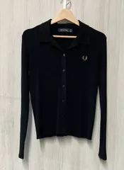 FRED PERRY/フレッドペリー/長袖カーディガン/ワンポイントロゴ刺繍/リブニットポロシャツ/サイズM/ブラック