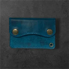 【就労福祉施設制作】ハンドメイド 青×黒のグラデーション 本革ミニウォレット