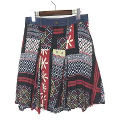 デシグアル Desigual スカート パッチワーク風 総柄 デニム 切替 ロゴ 刺繍 落ち感 イレヘム ひざ丈 S 36 マルチカラーのサムネイル