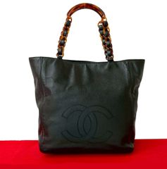 극 미품 씰 있음 5 번대 CHANEL 샤넬 빈티지 코코 마크 캐비어 스킨 핸드백 미니 토트 백 블랙 gb8-3