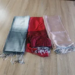 シルク100% ストール 3枚セット ショール マフラー 赤 グレー ベージュ系