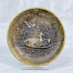 S203 ブロンズ 455g 小物入れ 器 女性 蝶々 湖畔 アンティーク