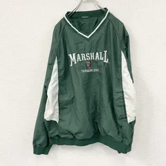 プルオーバージャケット　刺繍ロゴ　ワッペン　3連プリント　緑　グリーン　古着