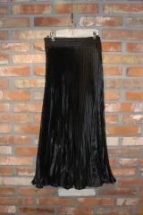 ブラック ロング スカート プリーツ ギャザー スカート ロング丈スカート 3135