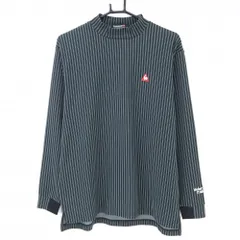 【美品】ルコックゴルフ 長袖ハイネックシャツ 黒×白系 ストライプ ロゴ刺しゅう  メンズ L ゴルフウェア le coq sportif