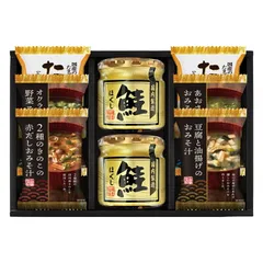 春の贈り物便り 海味彩 フリーズドライ&鮭ほぐし バラエティセット セット内容/たまごスープ（6.4g）･鮭ほぐし（50g）×各2、とうふと油揚げのおみそ汁･2種のきのこの赤だしおみそ汁･あおさとわかめのおみそ汁･オクラ入ねばねば野菜スープ×各1
