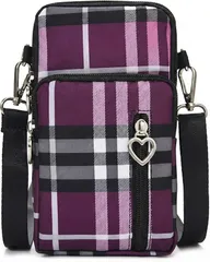 Honesty Mouth スマホポーチ ケース 斜めがけ ミニ ショルダー バッグ アームポーチ 防水 レディース かわいい ハート形 (13:パープルチェック)