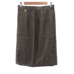 ダックス DAKS 美品 スカート 絹 シルク 黒 ブラック チェック柄 ミディ丈 スリット /IL ■ECF004