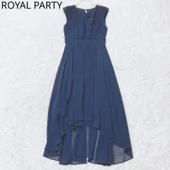 ロイヤルパーティー　ROYAL PARTY　パーティードレス　フィッシュテール　レース切り替え　ウエストマーク　タック　Aライン　シフォン　エレガント　上品　フェミニン　ネイビー　セレモニー　オケージョン　オンオフ　大人女子　華やか　Fサイズ