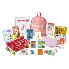 春の贈り物便り 女性防災18点セット 1.4kg 非常持出袋（34×40cm）･防災の心得･ホイッスル･カイロ･レインコート･携帯用トイレ･発光スティック･生理用ナプキン（8枚入）･静音アルミブランケット･フリースブランケット･フェイスタオル･避難用