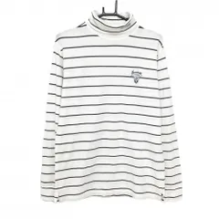 【美品】ゾーイ 長袖タートルネックシャツ 白系×ダークグレー ボーダー 微起毛 胸ロゴ メンズ 2(M) ゴルフウェア ZOY