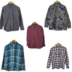 古着まとめ売り 5着セット メンズ シャツ Columbia LANDS'END 長袖 チェックシャツ 柄シャツ ネルシャツ
