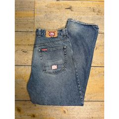 00s ECKO レザー調バギーデニムパンツ ブルーブラック HIPHOP - メルカリ