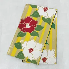 袋帯 中古 正絹 西陣織 振袖 成人式 六通 椿 レトロ