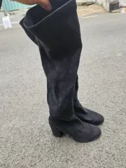 スウェード ブラック ロング ブーツ ヒール 235