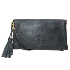 トリーバーチ TORY BURCH マックグロー フォールドオーバー クロスボディ 2way ショルダーバッグ クラッチバッグ タッセル ペブルドレザー 斜め掛け 鞄 黒 ブラック ☆AA★ /X
