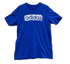 アディダス　メンズTシャツ　青　M　ダメージ加工風ロゴ　ストリート系【4067】