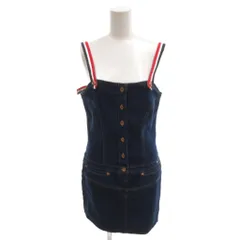 トミーヒルフィガー TOMMY HILFIGER 美品 デニムワンピース ジーンズ M 紺 ネイビー ノースリーブ ミニ丈 ストライプ柄 /IL ■ECG004