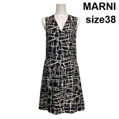 希少 MARNI 上質 変形 総柄 Aライン デザイン ノースリーブ ワンピース