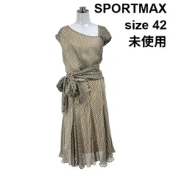 未使用 スポーツマックス SPORTMAX ワンピース ミモレ丈 ノースリーブ ダイヤ柄 総柄 リボン ベージュ 黒 シルク 42 XL レディース S6D590のサムネイル
