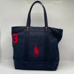 BN8558□ポロラルフローレン キャンバス トートバッグ ビッグポニー ダメージ加工 ネイビー