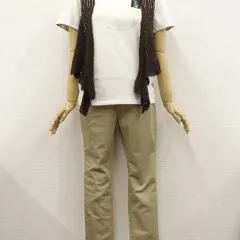 GU等 ニットジレベスト＆半袖カットソー+ストレートパンツ コーデ3点セット L相当 茶 白地 エンブレム柄 ベージュ ガーリー・カジュアル系 20代〜