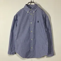 Ralph Lauren ラルフローレン ポニー ロゴ 刺繍 ボタンダウン ラウンドカット コットン 長袖 シャツ ホワイト ブルー 130