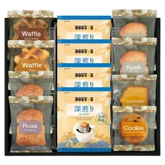 夏の贈り物お中元 ドトールコーヒー&スイーツセレクション ドトールドリップコーヒー（7g）×4、ラスク（シュガー･ココナッツ）×各2、ワッフル（プレーン･チョコ）･ナッツとチョコのざっくりクッキー･レモンケーキ×各1のサムネイル