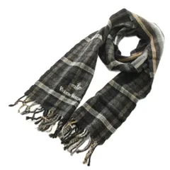 ヴィヴィアンウエストウッド Vivienne Westwood マフラー ストール フリンジ チェック柄 オーブ ロゴ刺繍 ウール /KU ■GY11