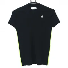 【美品】ルコックゴルフ リブニット半袖シャツ 黒×イエローロゴ刺しゅう リブニット レディース M ゴルフウェア le coq sportifのサムネイル