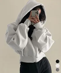 ジップパーカー レディース 裏起毛 ショート丈 フーディー ジップアップ スウェット 長袖 ルーズ ドロップショルダー 体型カバー カジュアル 春秋冬