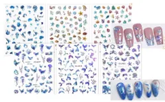 【即日発送】mefeny ネイルシール 海 ネイルステッカー 6枚セット 海の生き物 夏 サマー 貝 人魚 クラゲ オーロラ 夏祭り