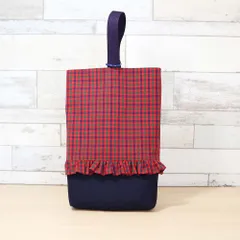 両面フリル付き 赤チェック 紺 タータンチェック マチあり シューズケース / 上履き入れ シューズバッグ マチあり 入園入学 ハンドメイド 通園 通学 男の子 女の子 おしゃれ シンプル かわいい ハンドメイドのサムネイル