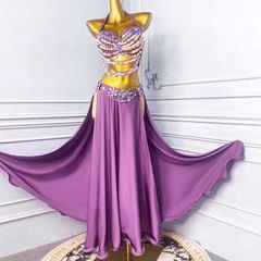 ベリーダンス衣装 2点セット パープル キラキラ 発表会 ハロウィン用