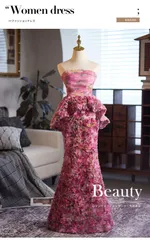 送料無料 ローズピンク ロングドレス レディース 魚尾シルエット 無袖 編み上げ 中腰 上品 高級感 華やか 甜美 エレガント ブライダル 訂婚 結婚 宴会 成人式 パーティー 晩礼服 特別な日に映える 美しいラインを演出する 存在感のある ロング丈 ドレス