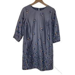 【中古】　marimekko　ワンピース　五分袖　ひざ丈　クルーネック　バックボタン　総柄　古着　/4392のサムネイル