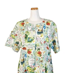 6月限定開催！7日間だけの感謝セール   鴨居羊子ワンピース　新品未使用‼️TUNIC　春夏　5分袖ワンピース　80ローンサッカー・ガーデン　53042　日本製　グリーンのサムネイル