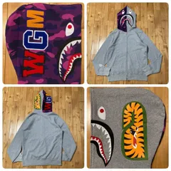Purple camo × グレー シャーク パーカー Lサイズ shark full zip hoodie a bathing ape BAPE エイプ ベイプ アベイシングエイプ yi4575