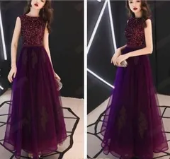 送料無料 未使用 女優 スパンコール チュール 気品 結婚式 エレガント ドレス 5号 XS (OPN1150)