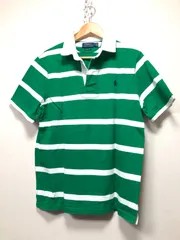 504022 POLO RALPH LAUREN CLASSIC FIT 半袖 ボーダー ラガーシャツ M ホワイト グリーン ポロシャツ ポロ ラルフローレン