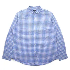 POLO RALPH LAUREN ビッグサイズ ワイドカラー ドレスシャツ XXL ブルー チェック コットン ストレッチ スモールポニー