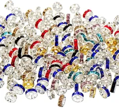 【新着商品】200個 ロンデル ビーズ ラインストーン キラキラ ジュエリー用 平型 スペーサービーズ ブレスレット 手作り用 アクセサリーパーツ