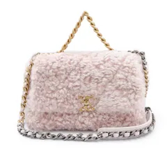 シャネル AS1160 19 ナインティーン ココマーク マトラッセ チェーン ラム ムートン シアリング ピンク 2way ショルダー ハンドバッグ 斜め掛け レザー アンティークゴールド金具 CHANEL（美品）