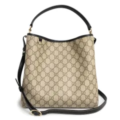 グッチ 815103 GGエンブレム ミディアム バケット GGスプリームキャンバス レザー ベージュ ダークブラウン 2Way ショルダー ハンドバッグ 斜め掛け ライトゴールド金具 GUCCI（新品・未使用品）